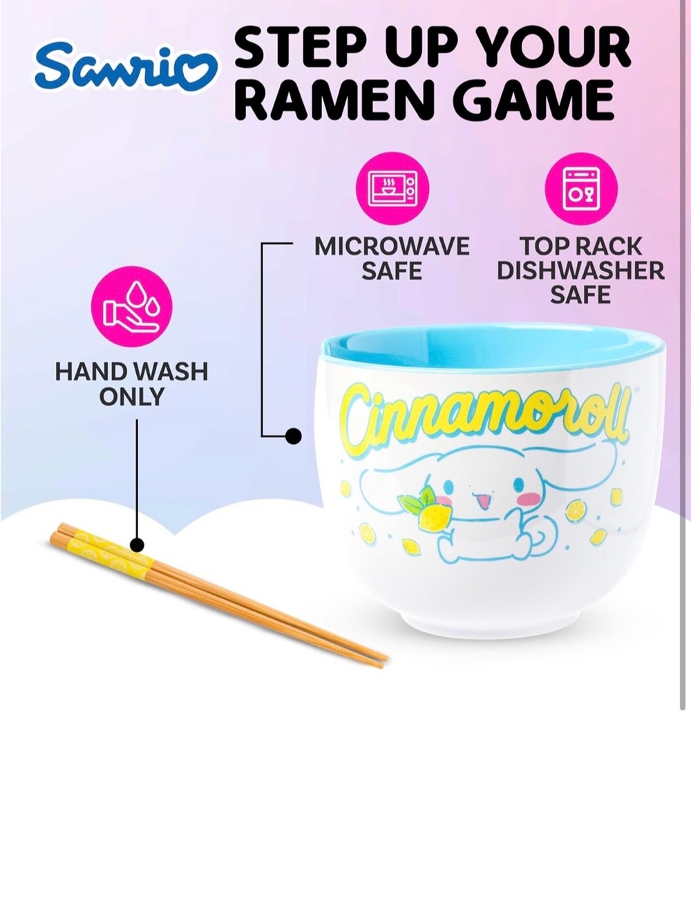 Sanrio Cinnamoroll White and Light Blue Ramen Bowl with Chopsticks